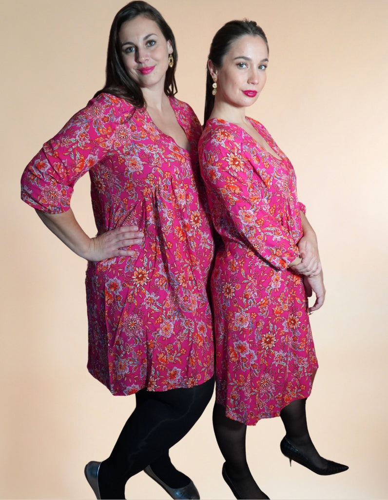 La robe Olympe - Imprimé Rose - En stock - elleanor de provence, garde robe made in france