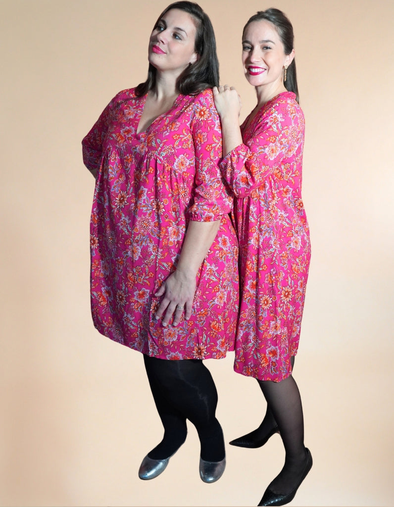 La robe Olympe - Imprimé Rose - En stock - elleanor de provence, garde robe made in france