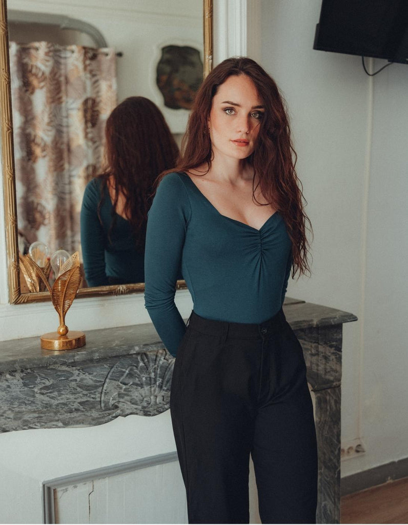 Le Body Sophia - Bleu Paon - En stock - elleanor de provence, garde robe made in france