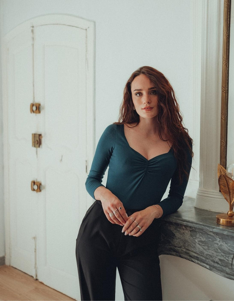 Le Body Sophia - Bleu Paon - En stock - elleanor de provence, garde robe made in france