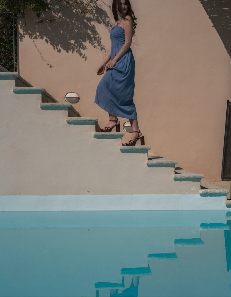 La robe Lavandou Bustier - Bleu Lavande - En stock - elleanor de provence, garde robe made in france