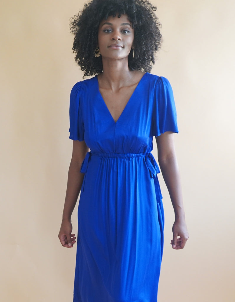 La robe Lourmarin - Bleu roi - En stock - elleanor de provence, garde robe made in france