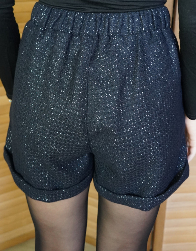 Le short Adèle Tweed Noir Paillette - En stock - elleanor de provence, garde robe made in france