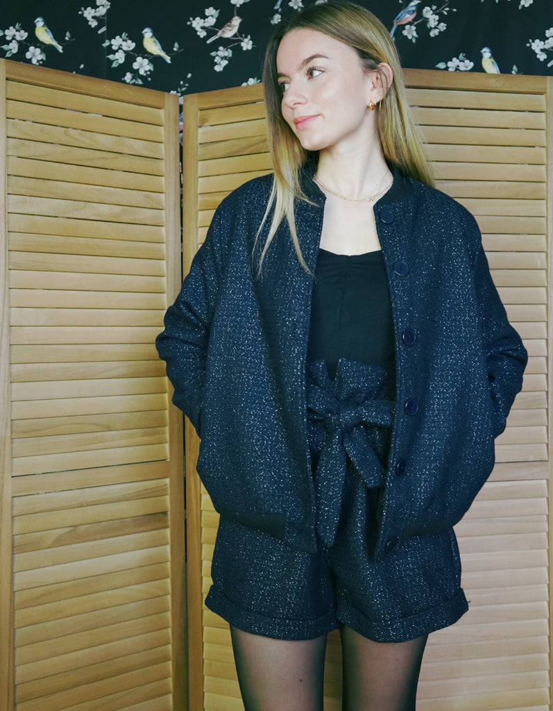 Le short Adèle Tweed Noir Paillette - En stock - elleanor de provence, garde robe made in france