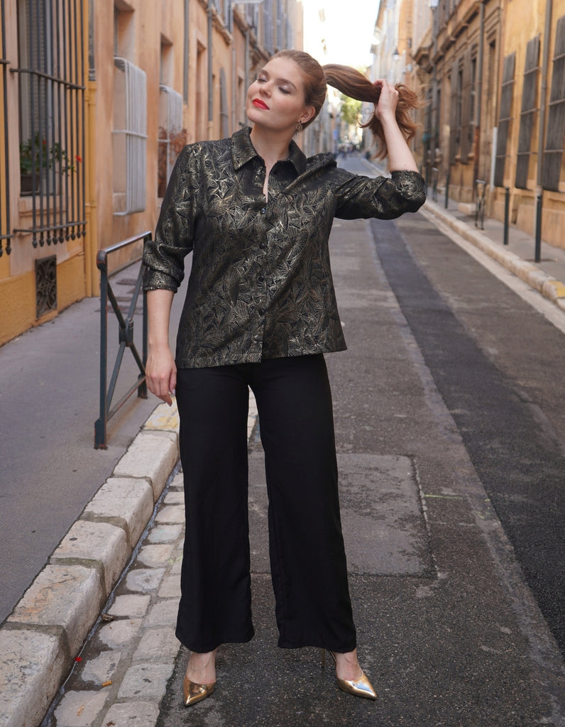 La chemise Angèle Feuilles d'Or En précommande -25% - elleanor de provence, garde robe made in france