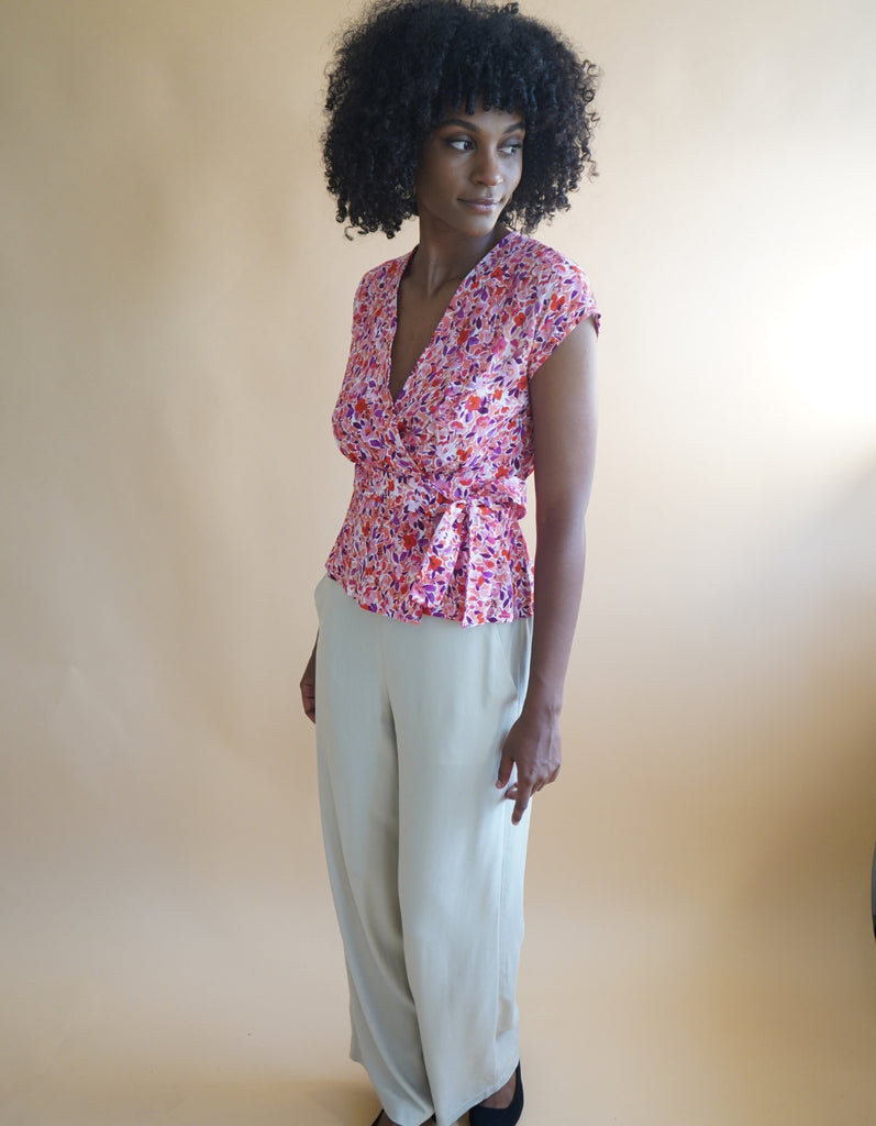 Le top cache coeur Vallauris - Imprimé Fleurie Corail - En stock - elleanor de provence, garde robe made in france