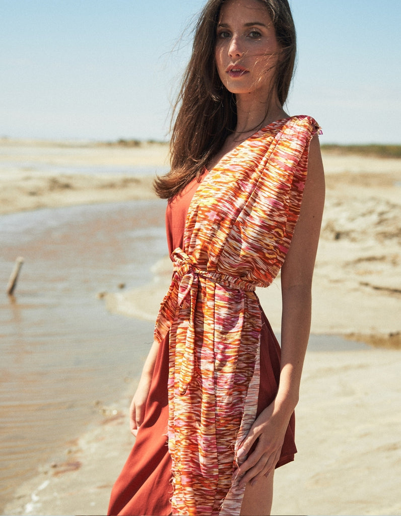 La robe Emilia Terra et Pardessus Imprimé - elleanor de provence, garde robe made in france