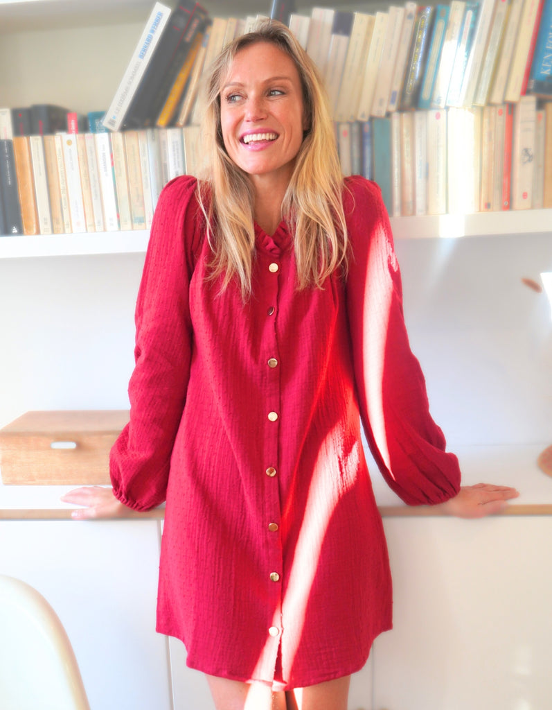 La robe Chloé Rouge - En stock - elleanor de provence, garde robe made in france