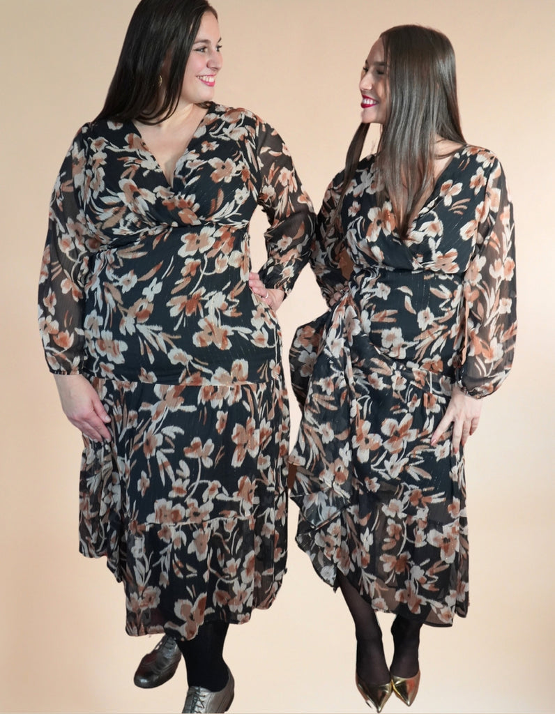 La robe Roussillon - Imprimé Fleuri Noir et Chocolat - En stock - elleanor de provence, garde robe made in france