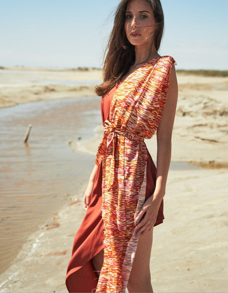 La robe Emilia Terra et Pardessus Imprimé - elleanor de provence, garde robe made in france