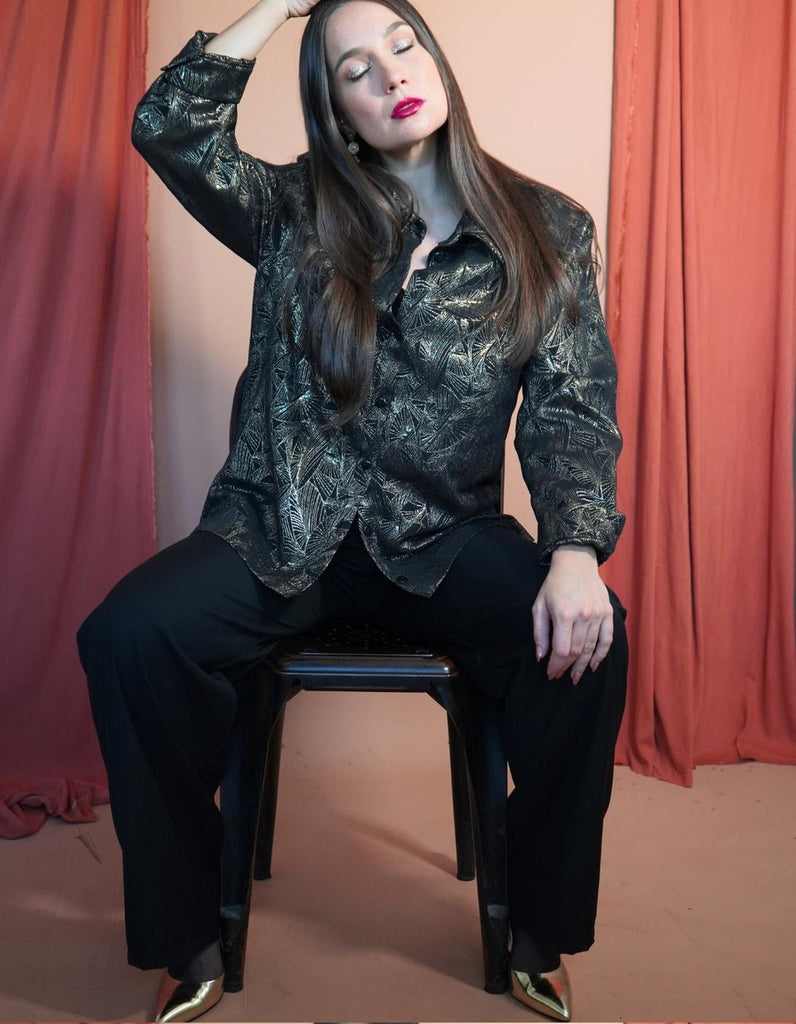 La chemise Angèle Feuilles d'Or En stock - elleanor de provence, garde robe made in france