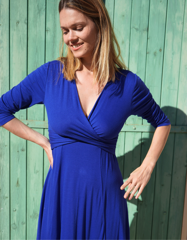 La robe Massilia Bleu Roi - En stock - elleanor de provence, garde robe made in france