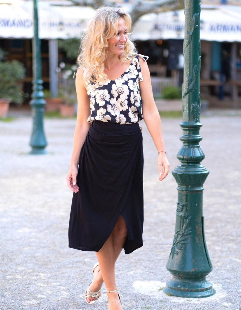 Jupe mi-longue Emma noire - En cours de confection -10% - elleanor de provence, garde robe made in france