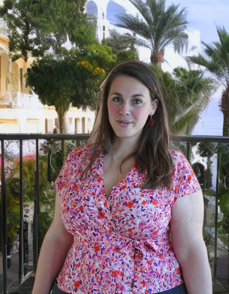 Le top cache coeur Vallauris - Imprimé Fleurie Corail - En stock - elleanor de provence, garde robe made in france