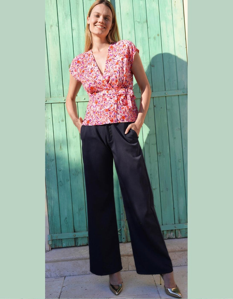 Le top cache coeur Vallauris - Imprimé Fleurie Corail - En stock - elleanor de provence, garde robe made in france