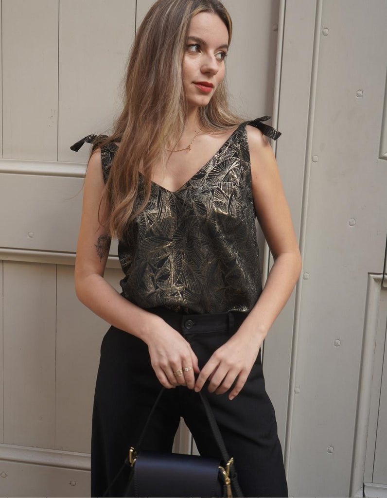 Le Top Eva Feuilles d'Or - En stock - elleanor de provence, garde robe made in france