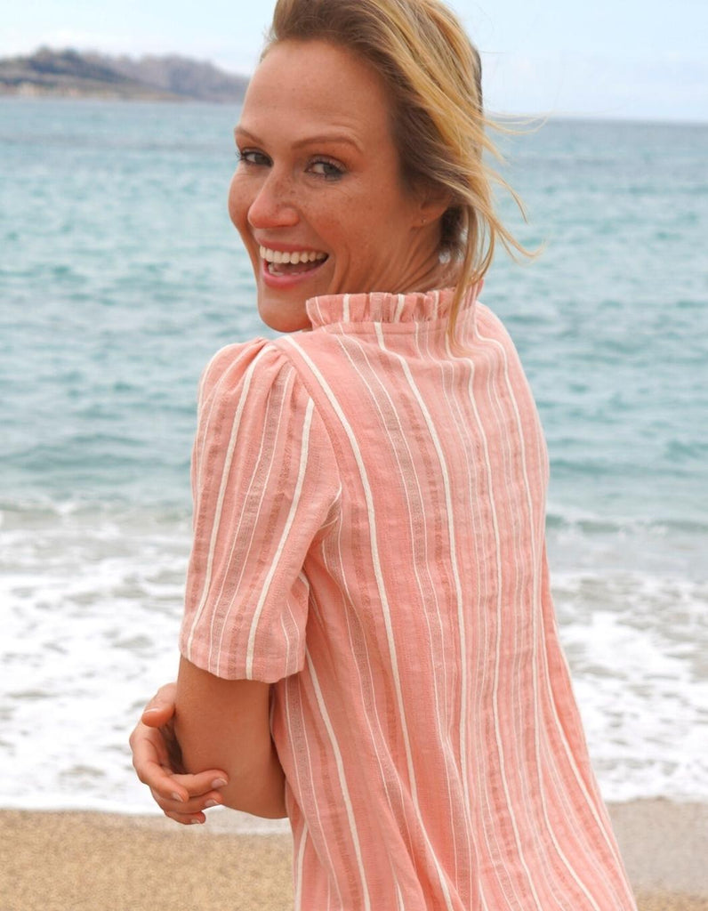 La robe Chloé rayée rose - En stock - elleanor de provence, garde robe made in france