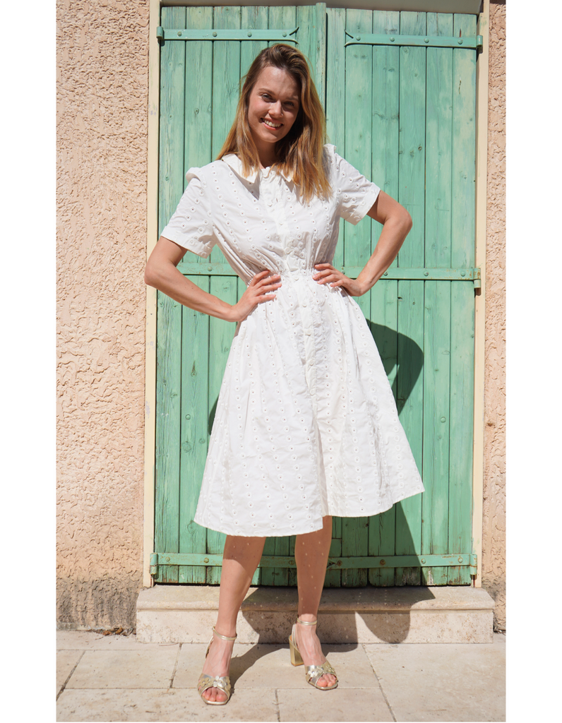 La robe Midi Gordes Broderies Anglaises - Personnalisable - elleanor de provence, garde robe made in france