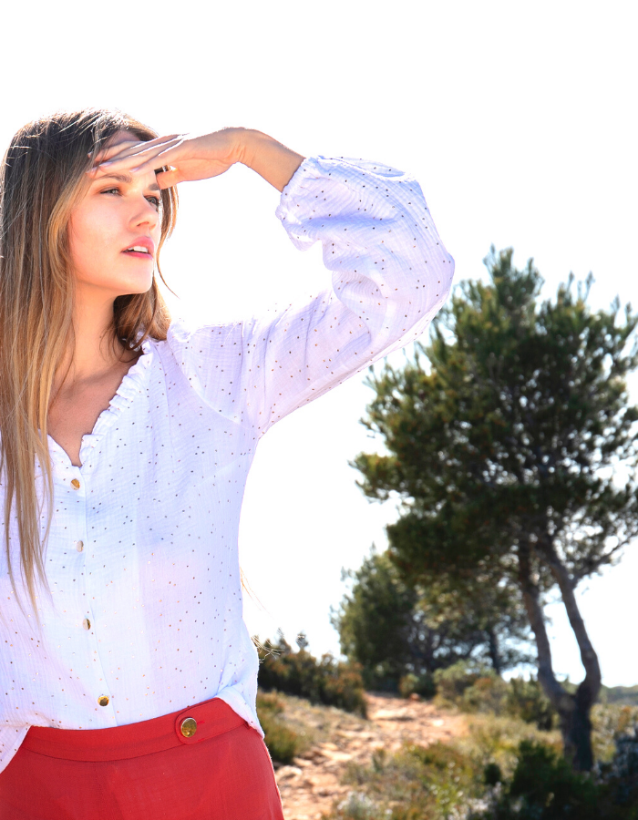 La chemise Amandine - Blanche et Or  - En stock - elleanor de provence, garde robe made in france