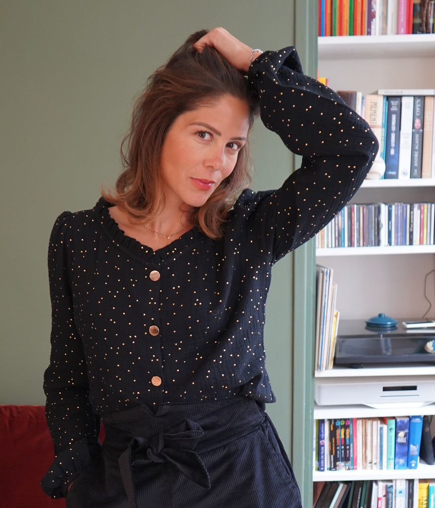 La chemise Amandine - Noire et d'Or - En stock - elleanor de provence, garde robe made in france