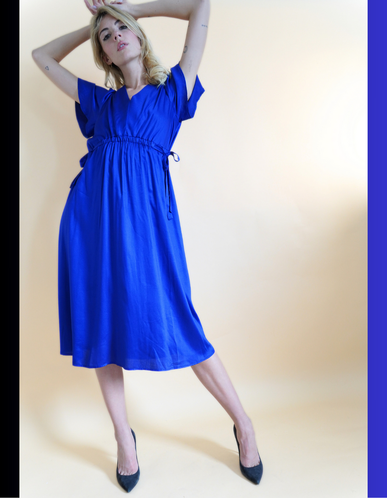 La robe Lourmarin - Bleu roi - En stock - elleanor de provence, garde robe made in france
