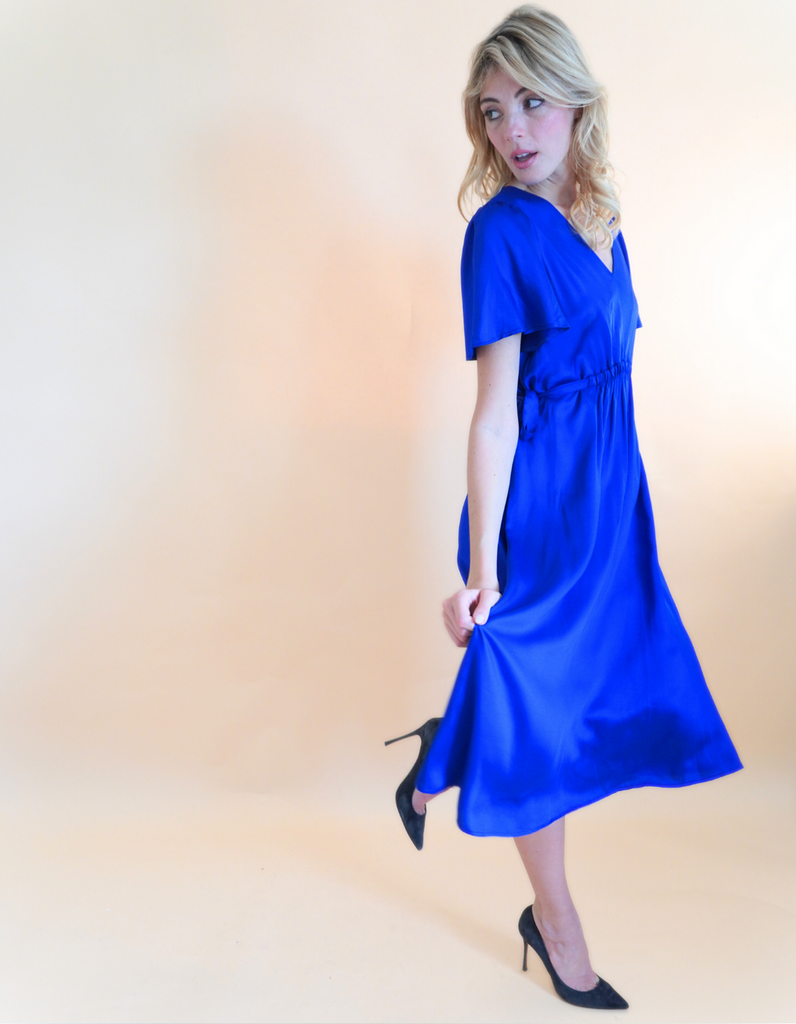 La robe Lourmarin - Bleu roi - En stock - elleanor de provence, garde robe made in france