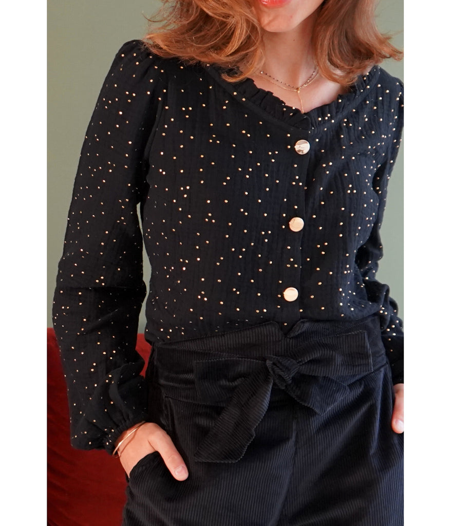 La chemise Amandine - Noire et d'Or - En stock - elleanor de provence, garde robe made in france