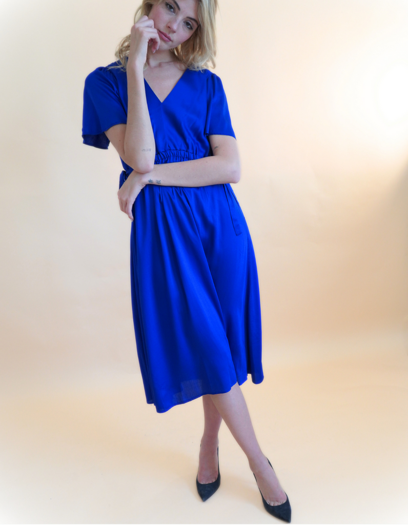 La robe Lourmarin - Bleu roi - En stock - elleanor de provence, garde robe made in france