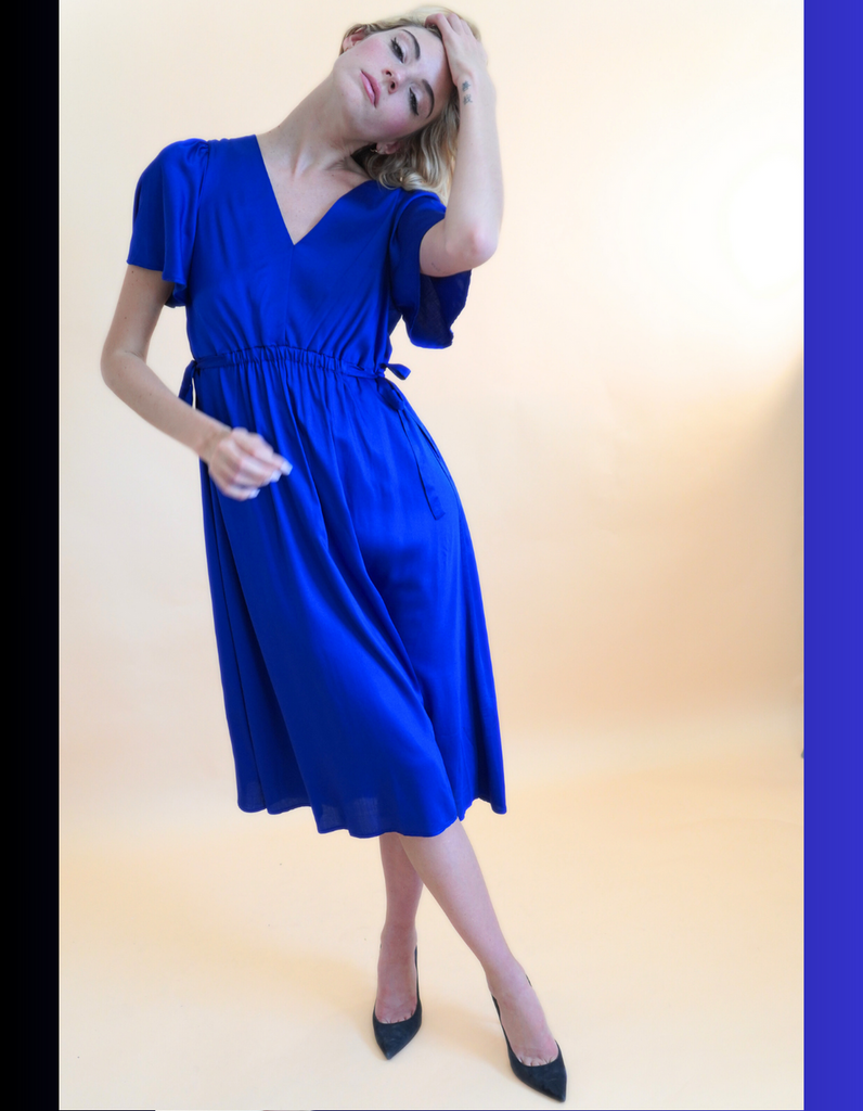 La robe Lourmarin - Bleu roi - En stock - elleanor de provence, garde robe made in france