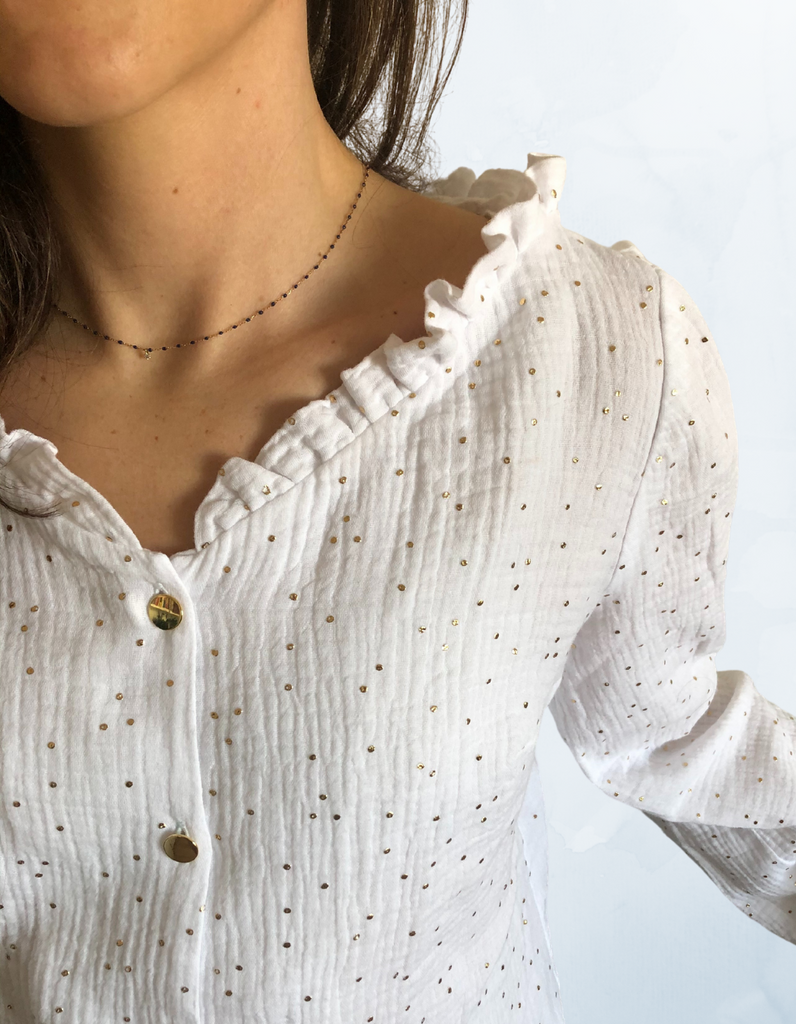 La chemise Amandine blanche or en Gaze de coton - elleanor de provence, garde robe made in france