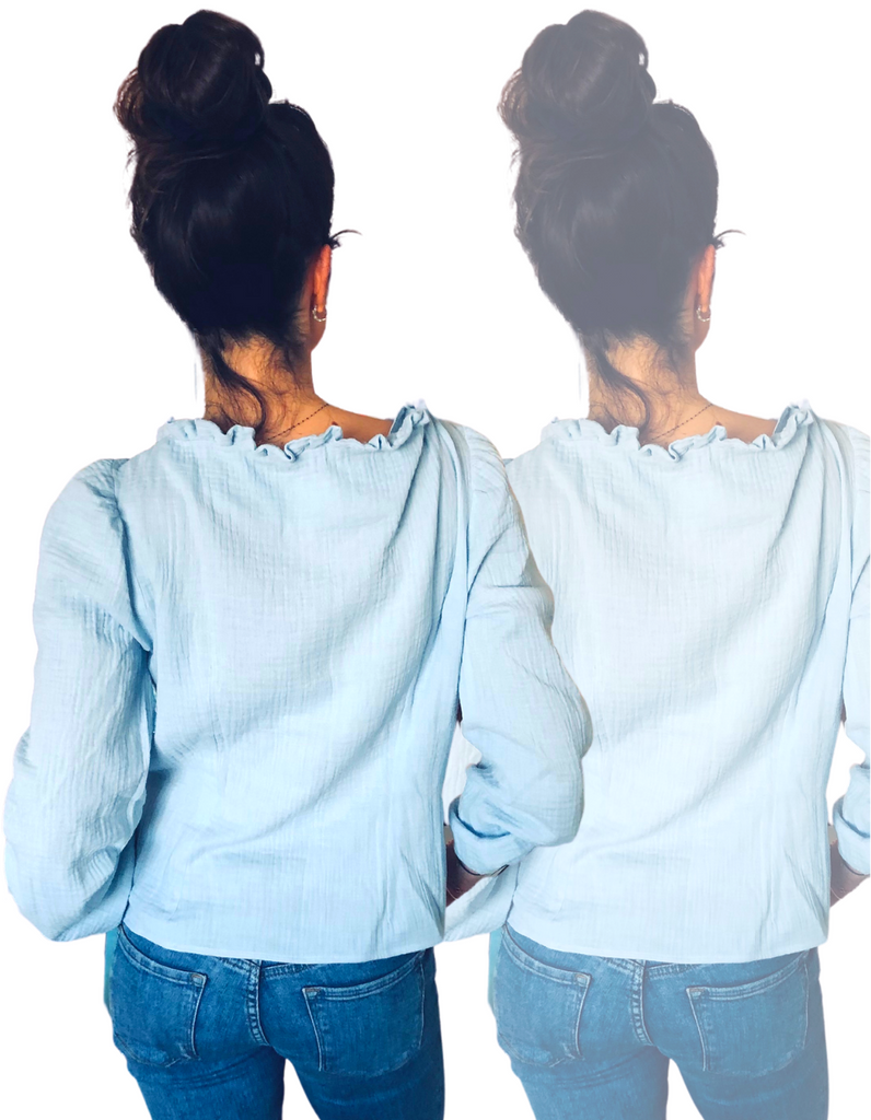 La chemise Amandine - Bleu clair  - En Stock - elleanor de provence, garde robe made in france