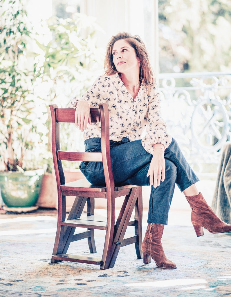 La chemise Amandine - Fleurie bleu lavande -En stock - elleanor de provence, garde robe made in france