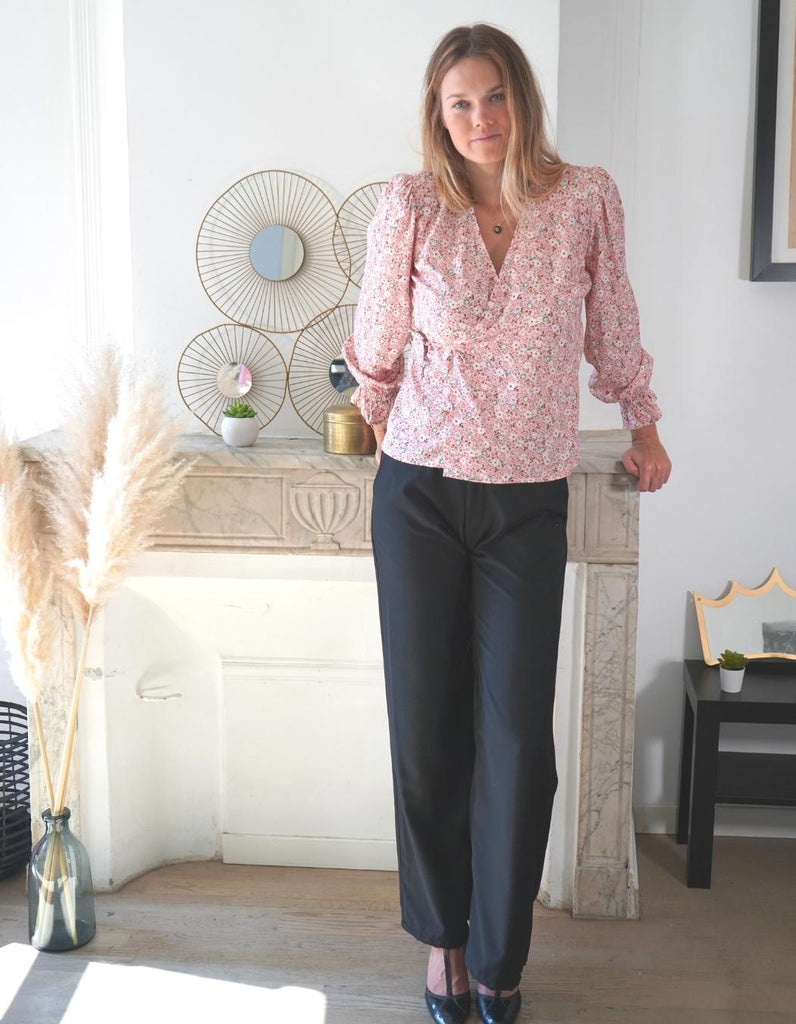 Le top cache coeur Noellie fleurs roses- En précommande à -25% - elleanor de provence, garde robe made in france